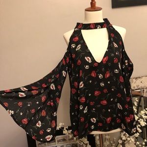 Lush cold shoulder bat wing blouse